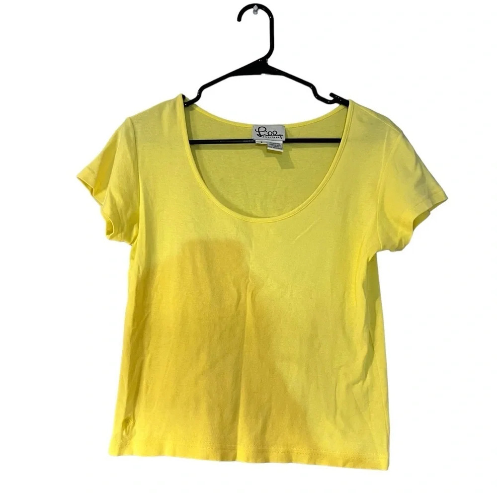 Vintage Lilly Pultizer Women's Small Yellow Scoop Neck Short Sleeve Cotton Shirt